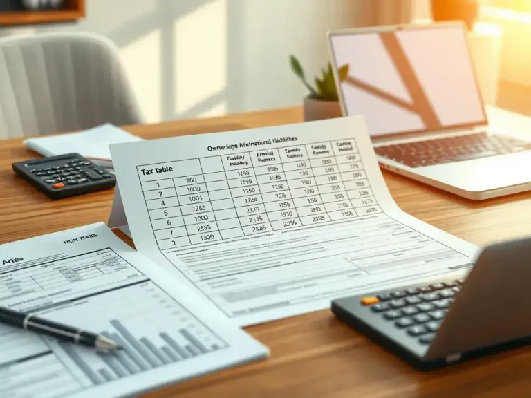 Tax documents, calculators, and a laptop arranged on a desk, illustrating financial planning and tax analysis.