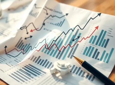Financial growth charts and graphs with pen, representing variable consideration and revenue forecasting