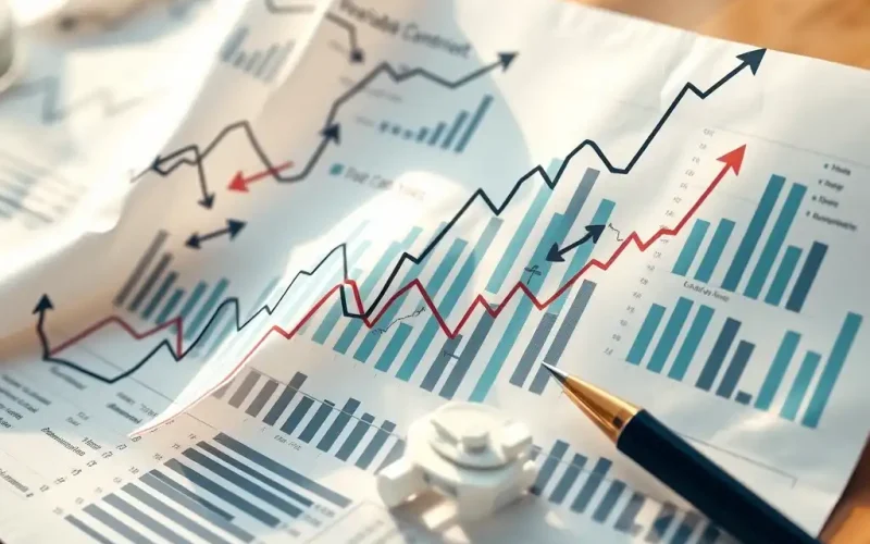 Financial growth charts and graphs with pen, representing variable consideration and revenue forecasting