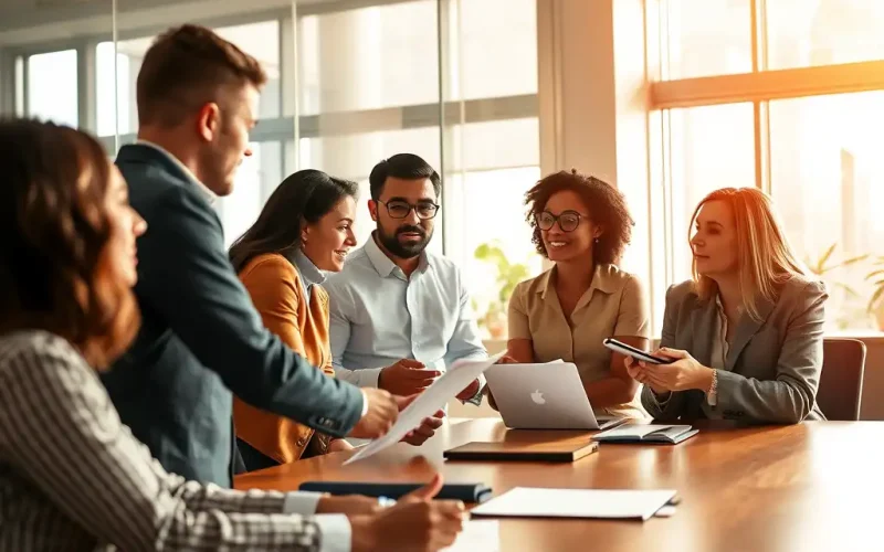 Founders and legal counsel collaborating around a boardroom table during a strategic business meeting