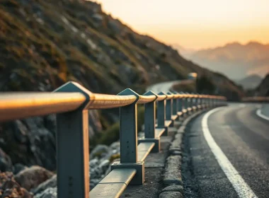 Mountain road guardrail at sunset symbolizing risk control and boundaries in principal vs agent revenue recognition under ASC 606