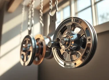 Interlocking metal pulleys and gears symbolizing legal support as a strategic lever for startup growth
