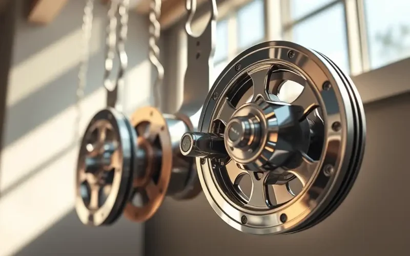 Interlocking metal pulleys and gears symbolizing legal support as a strategic lever for startup growth