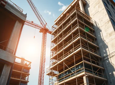 Construction site with crane and scaffolding illustrating output-based revenue recognition tied to project milestones