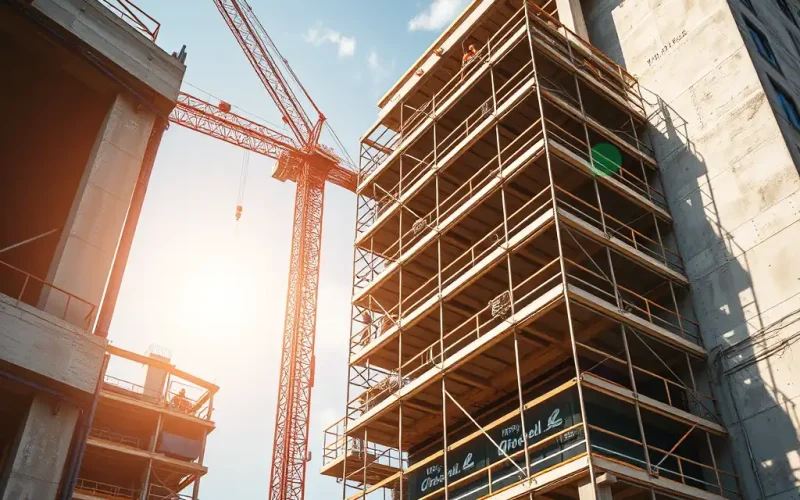 Construction site with crane and scaffolding illustrating output-based revenue recognition tied to project milestones