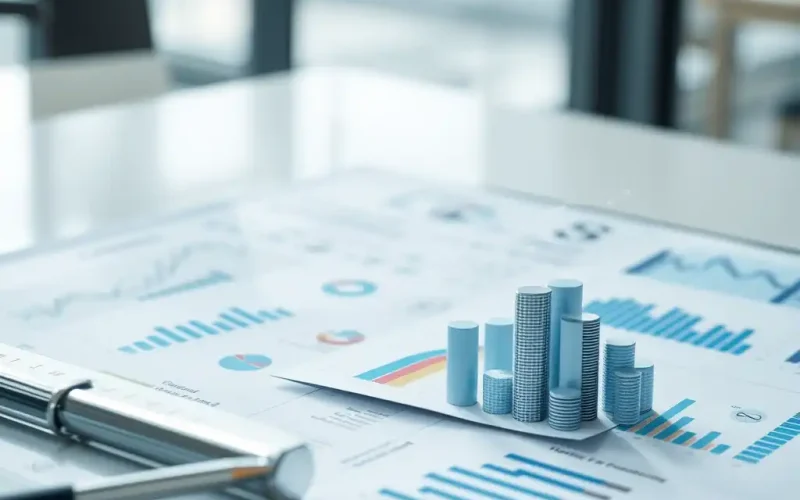 Financial reports and growth charts representing consolidated financial statements