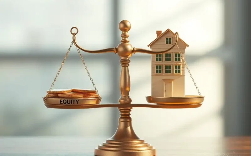 Balance scale weighing equity coins against a house representing equity method of accounting for investments