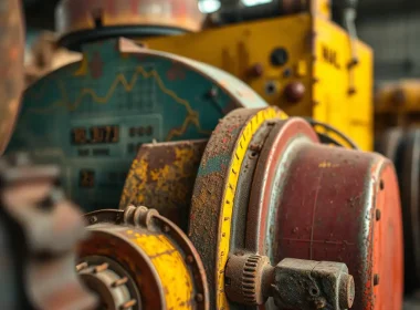 Close-up of worn industrial machinery illustrating uneven asset wear behind capital efficiency and depreciation planning