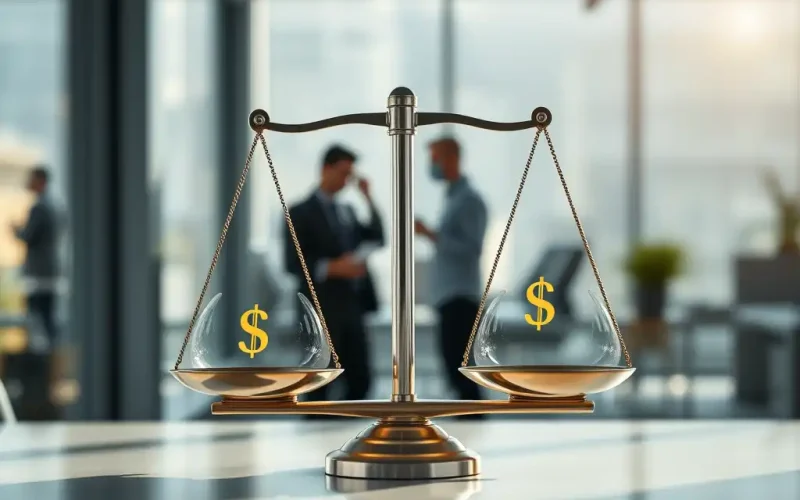 Balance scale with dollar signs symbolizing the trade-off between straight-line and graded vesting schedule expense recognition