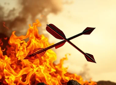 Going concern assumption in financial reporting represented by a burning arrow symbolizing substantial doubt