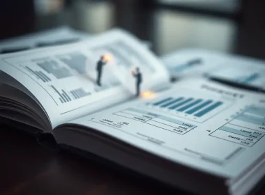Financial statements and audit ledger representing ASC 855 subsequent events review and disclosure