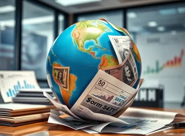 Form 5471 international tax reporting concept with globe, US currency, and financial documents