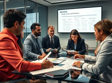 Finance team reviewing Form 8832 entity classification during a check-the-box election meeting