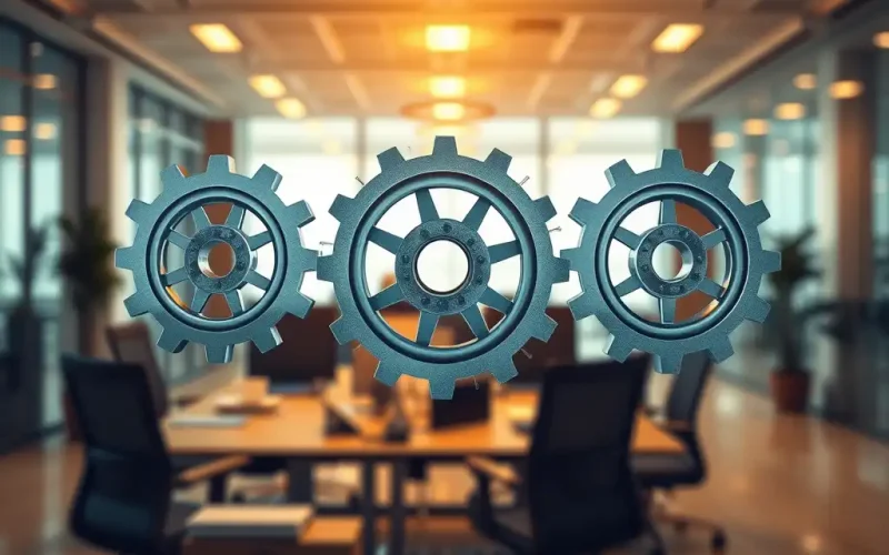 Interlocking gears in a modern office, representing intercompany IP optimization and cross-border business structuring