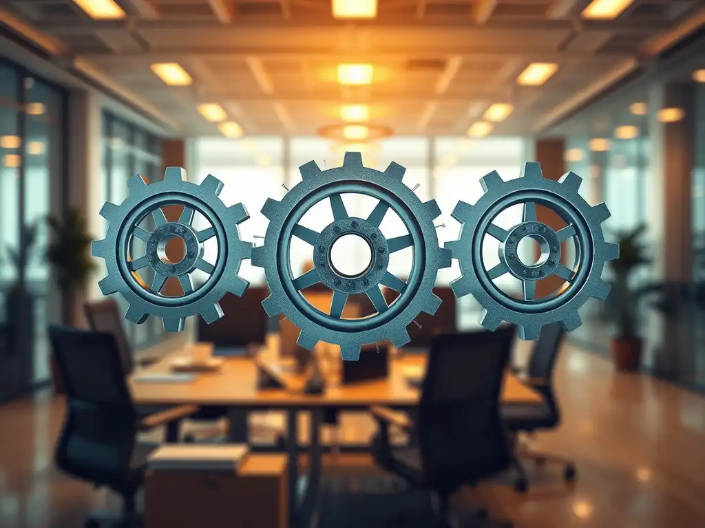 Interlocking gears in a modern office, representing intercompany IP optimization and cross-border business structuring