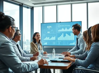 Executive team reviewing cross-border tax strategy and financial performance dashboards during a business expansion planning meeting.