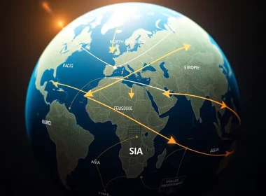 Global map illustrating cross-border mergers and acquisitions deal flow across North America, Europe, and Asia