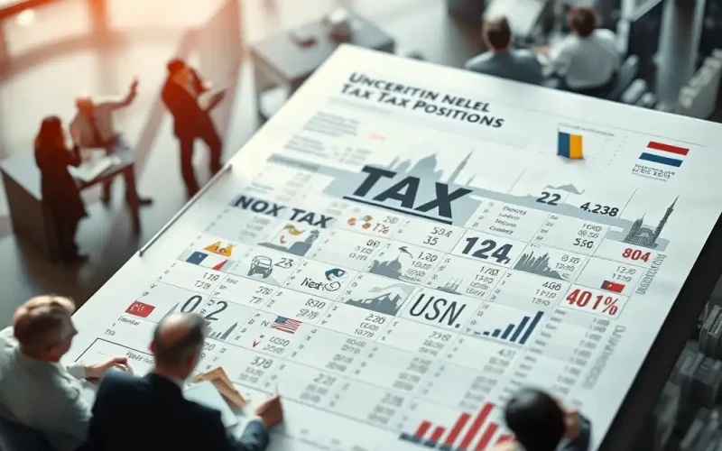 Finance professionals reviewing corporate tax position data in a meeting