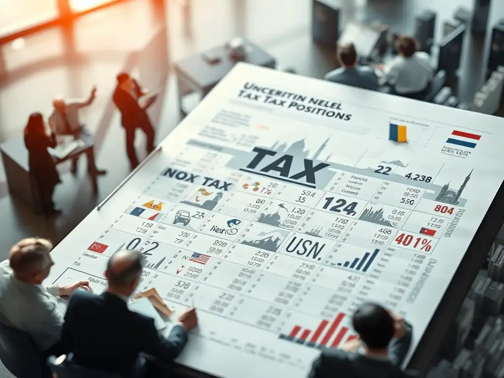 Finance professionals reviewing corporate tax position data in a meeting