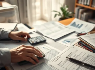CFO reviewing tax due diligence documents while calculating Section 382 limitation figures for an M&A transaction