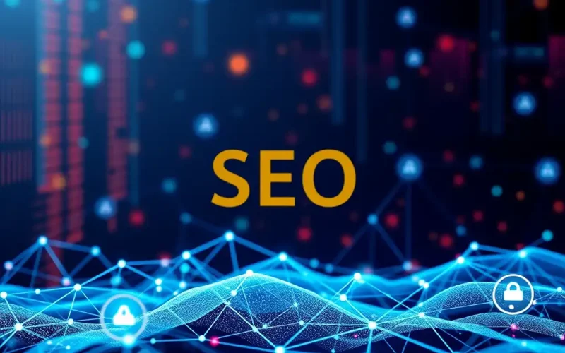 Abstract digital network graphic representing SEO and website security during M&A integration