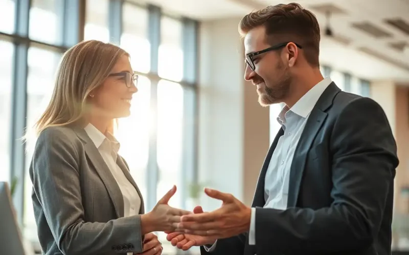 CFO and CEO shaking hands, representing a strategic finance partner earning a founder's trust