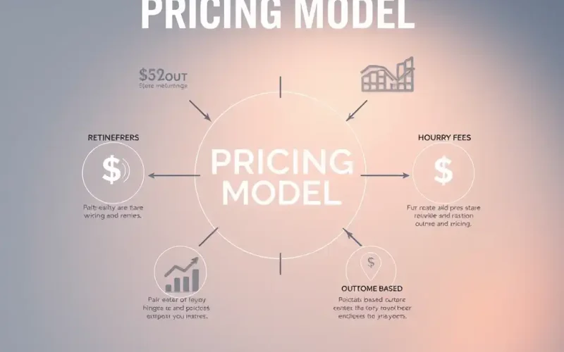 Illustration of fractional CFO pricing strategies including retainers, hourly fees, and outcome-based pricing
