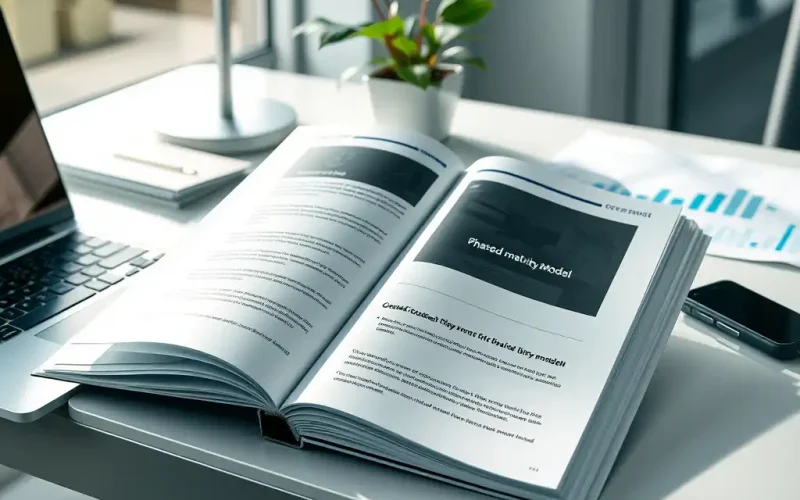 Open notebook on a desk illustrating a phased maturity model for fractional CFO engagements