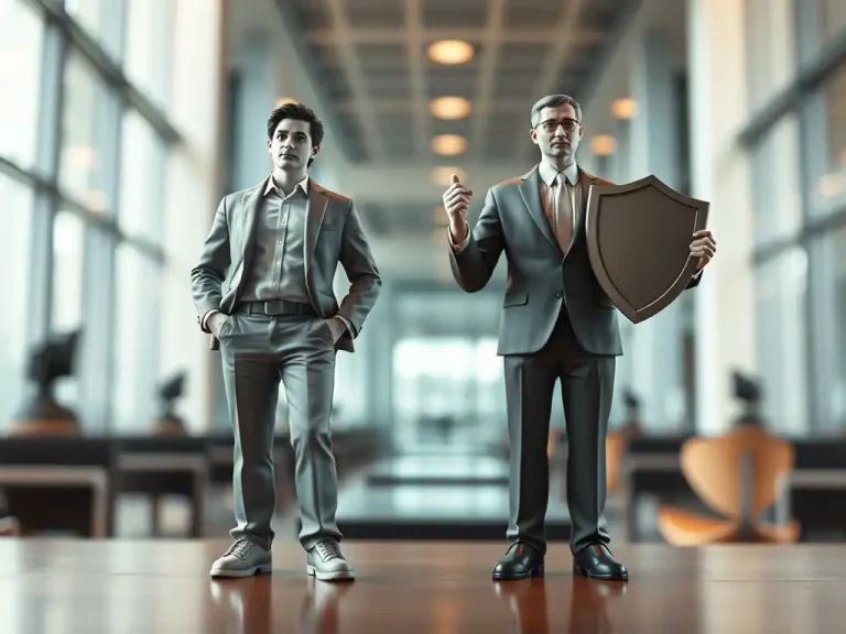 Common stock vs preferred stock: unprotected common shareholder next to preferred shareholder holding a protective shield