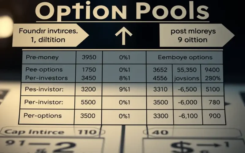 Option pool sizing and dilution chart used in startup fundraising negotiations