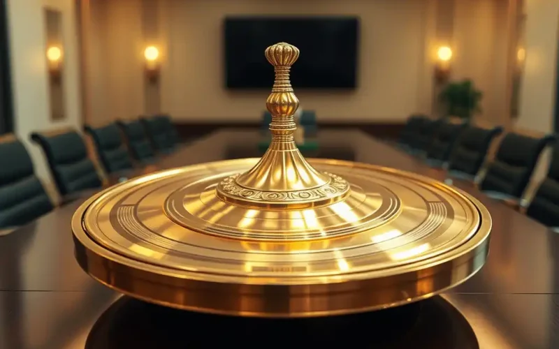 Gold gavel on boardroom table representing CFO decision-making in working capital management strategy