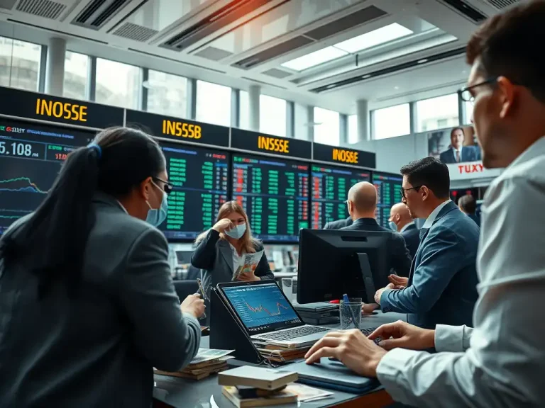 Finance team monitoring currency markets and FX risk on trading floor screens