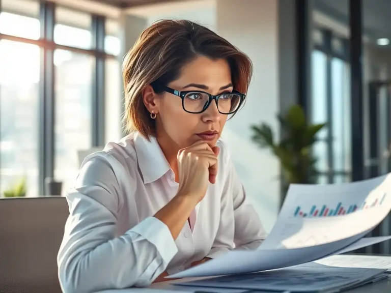 CFO reviewing financial charts and reports to assess M&A integration performance after a merger