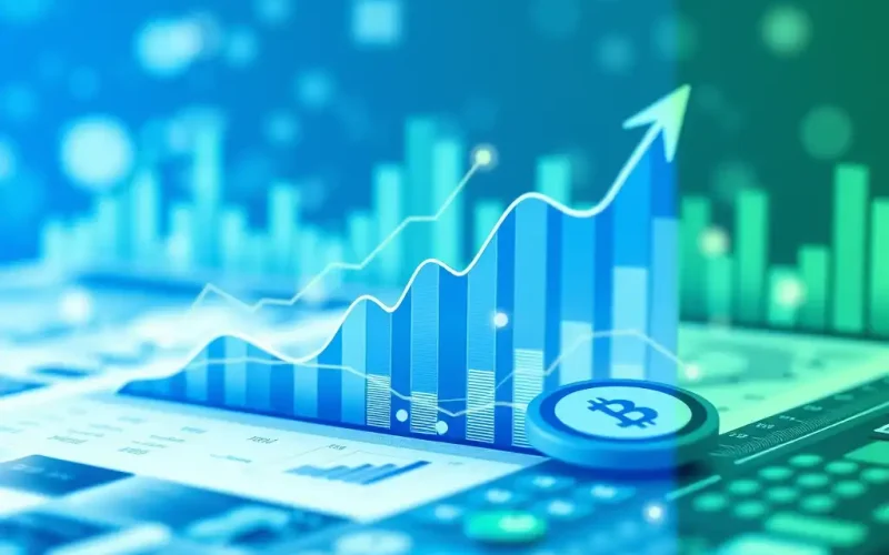 Rising bar chart and upward trend line illustrating SaaS growth metrics and customer lifetime value analysis
