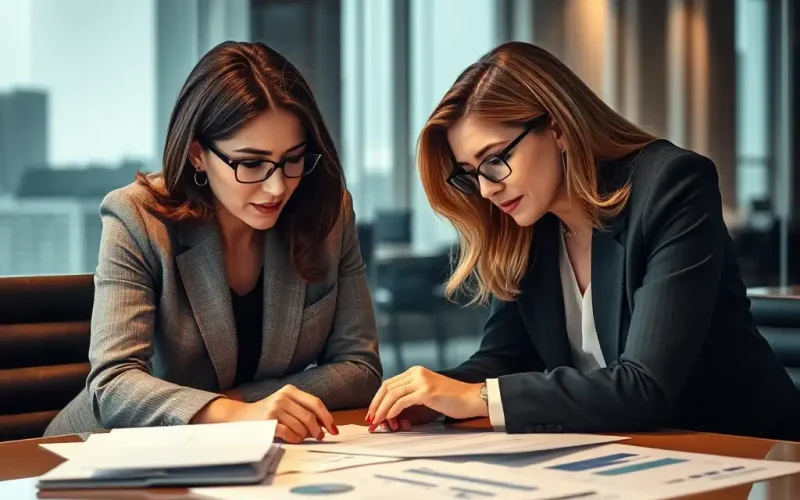 CEO and CFO reviewing financial reports together at a boardroom table, showing a collaborative CEO-CFO partnership in strategic execution