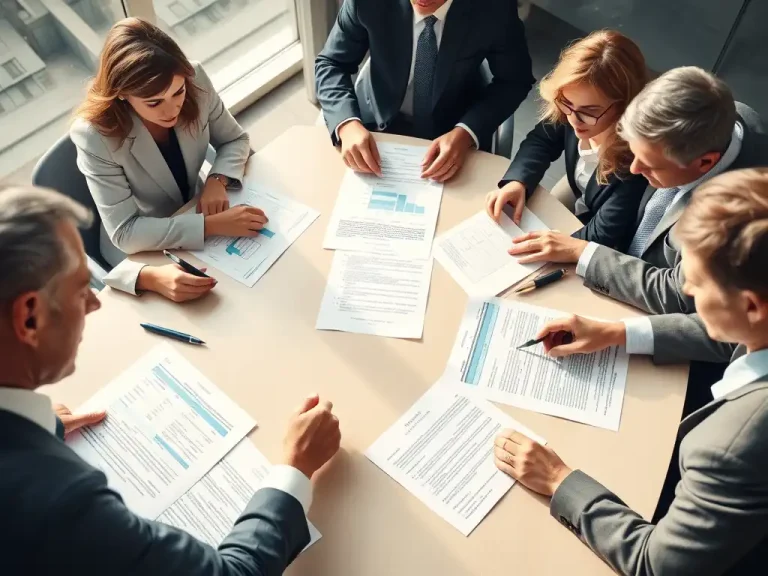 Finance executives and legal counsel reviewing M&A representations and warranties during contract negotiation