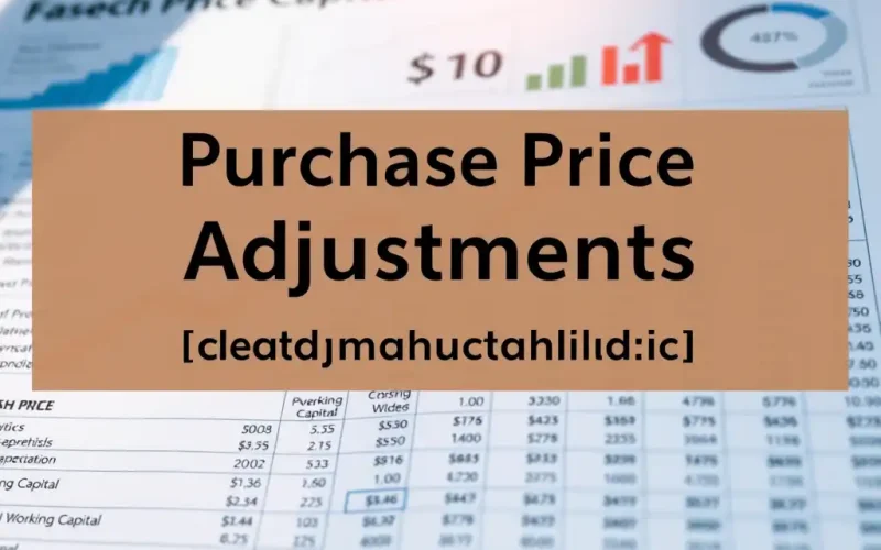 Purchase price adjustment spreadsheet showing net working capital calculations in an M&A deal