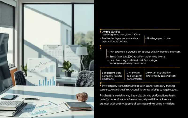 Finance office desk with charts and reports illustrating dividend versus debt-like distribution strategy in parent-subsidiary structures