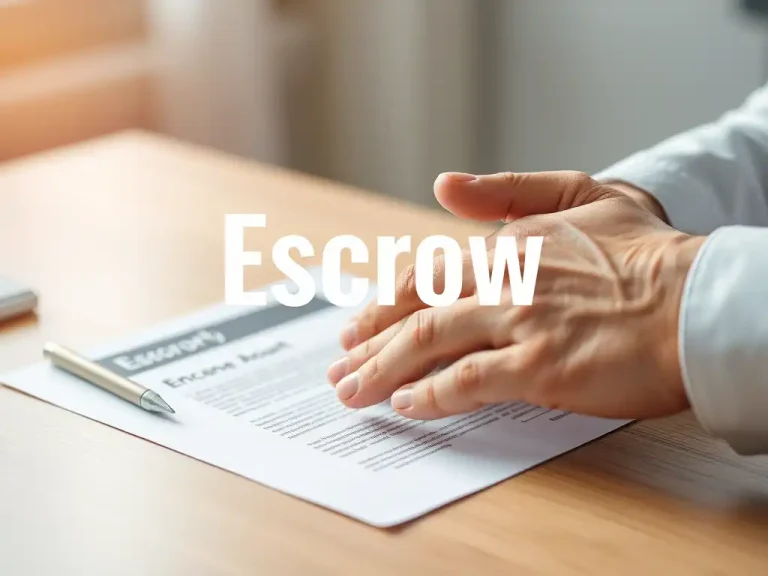 Businessman reviewing and signing an escrow agreement document at his desk