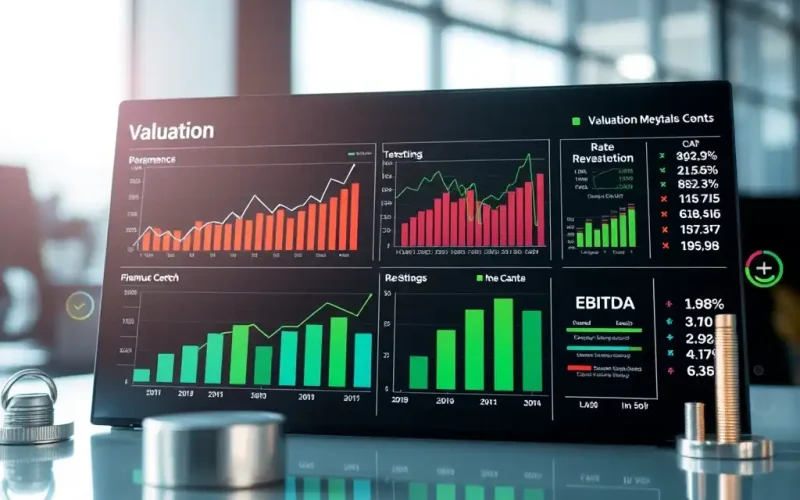 Financial dashboard displaying valuation multiples, EBITDA trends, and growth rate metrics for business valuation analysis