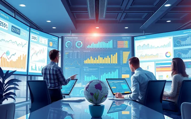Finance team reviewing data-driven forecast dashboards to drive operational excellence and CFO decision-making