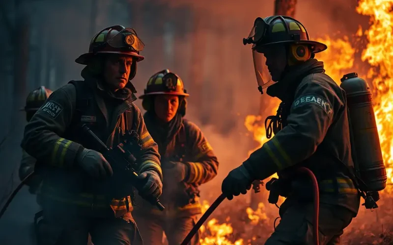Firefighters tackling a wildfire as a metaphor for crisis management and covenant flexibility under financial stress