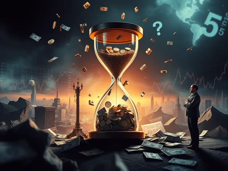 Strategic forecasting in high-inflation environments shown as an hourglass of coins with a CFO watching volatile markets