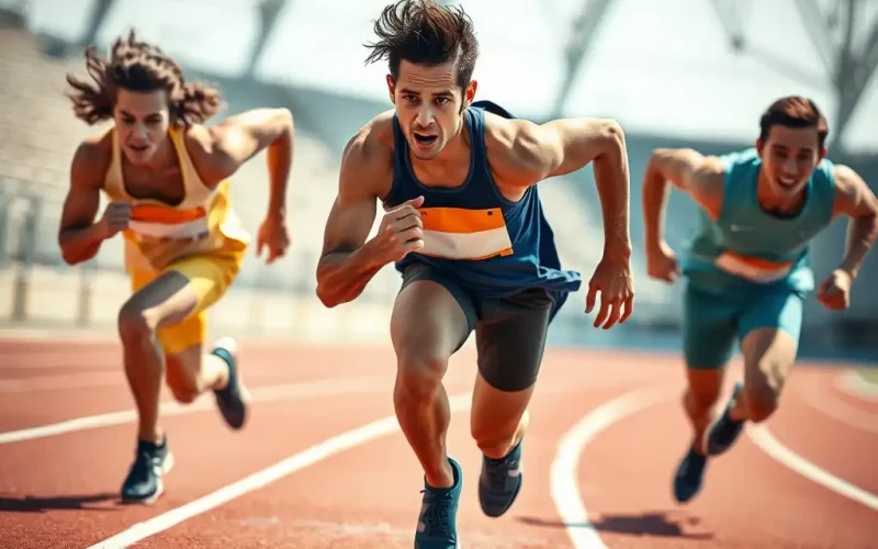 Runners sprinting on a track, showing short-term performance pressure versus the long-term value of performance management strategies