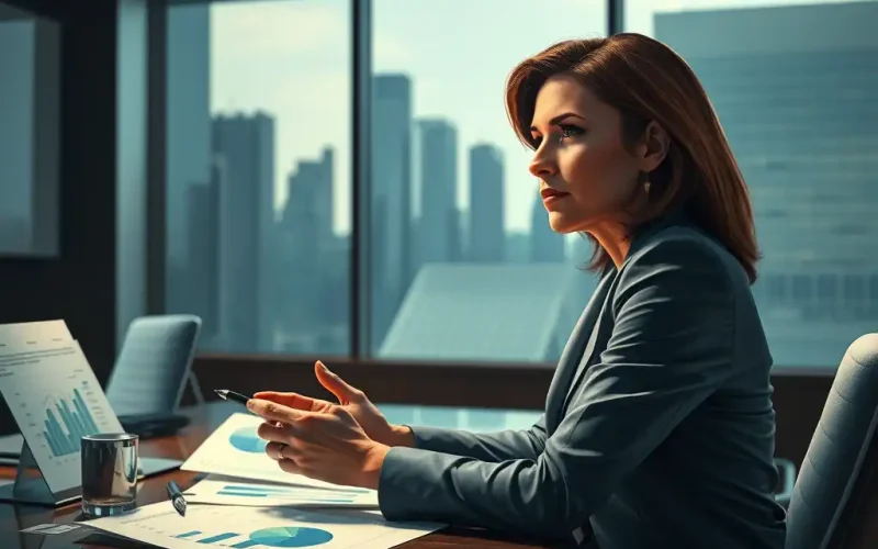 CFO reviewing capital allocation charts in a corporate boardroom during a strategic pivot planning session