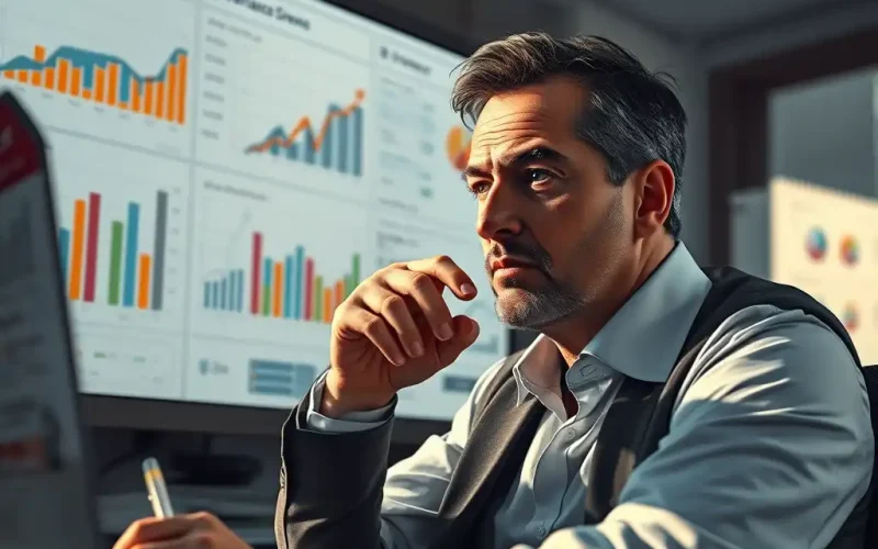 Executive reviewing forecast variance charts on a financial dashboard for CEO financial reporting