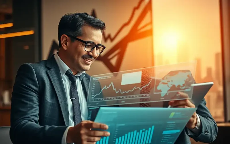 Finance executive reviewing financial dashboards and growth charts, showing how a CFO and CEO partnership drives business transformation