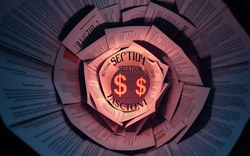 Rollover equity tax treatment concept showing tax code pages spiraling around dollar signs