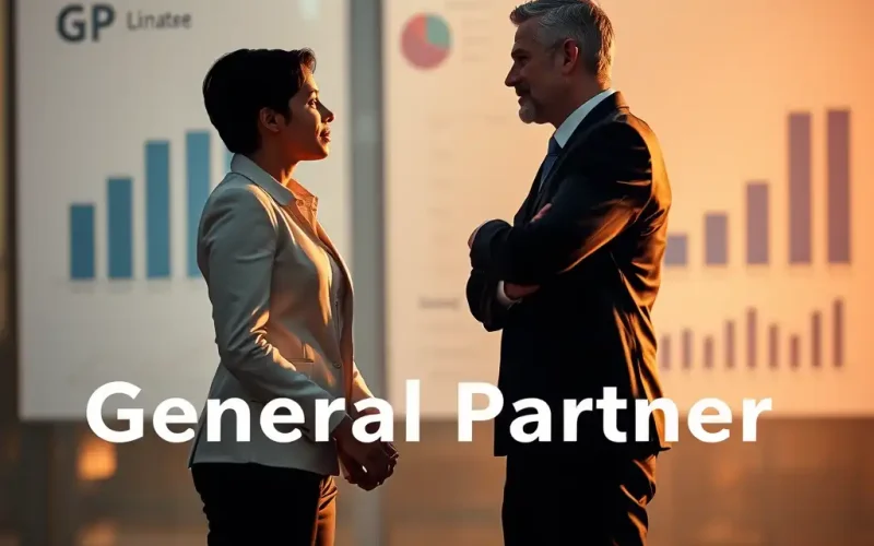 general partner and limited partner discussing private equity fund performance in front of charts