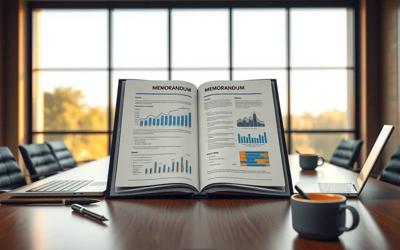 Open investment memorandum with financial charts on a boardroom table, ready for investment committee review